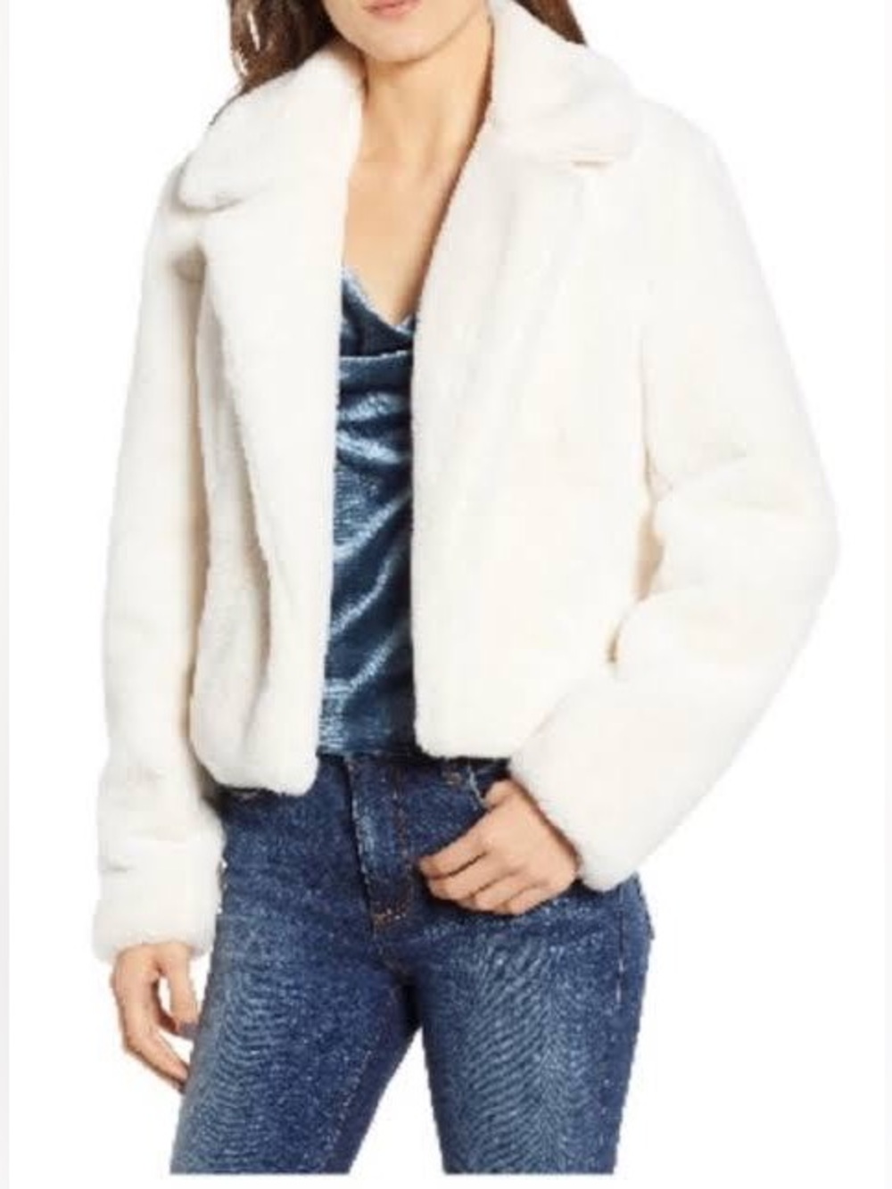 Blank NYC Cream Plush Faux Fur Short Jacket